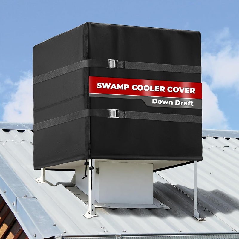 SUNICO Down Draft Swamp Cooler Cover, Waterproof and Windproof Rooftop Evaporative Cooler Cover with 2 Metal Buckles Adjustable Straps 40"W x 40"D x 43"H - Black - Image 1
